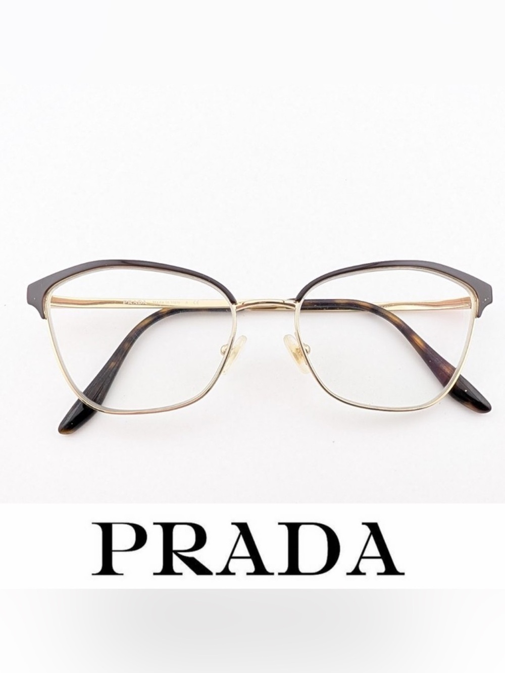 Prada Gold Eyeglasses Frame with Tortoiseshell Accents Women's Glasses